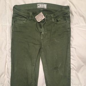 Free People Camo Green Frayed Jeans